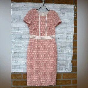 Shoshanna Eyelet Coral and Ivory Stacie Sheath Dress size 6